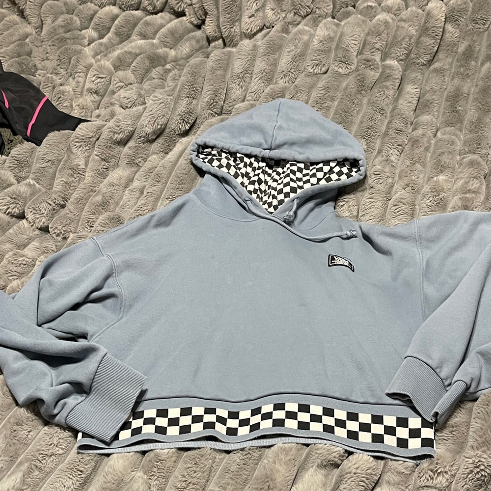 Vans Blue crop Hoodie with Checkered Details